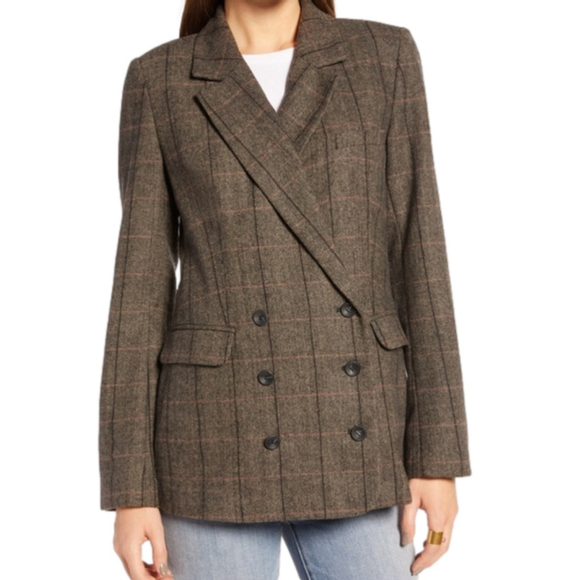 Treasure & Bond Plaid Double-breasted Blazer S Windowpane Herringbone - Picture 1 of 15